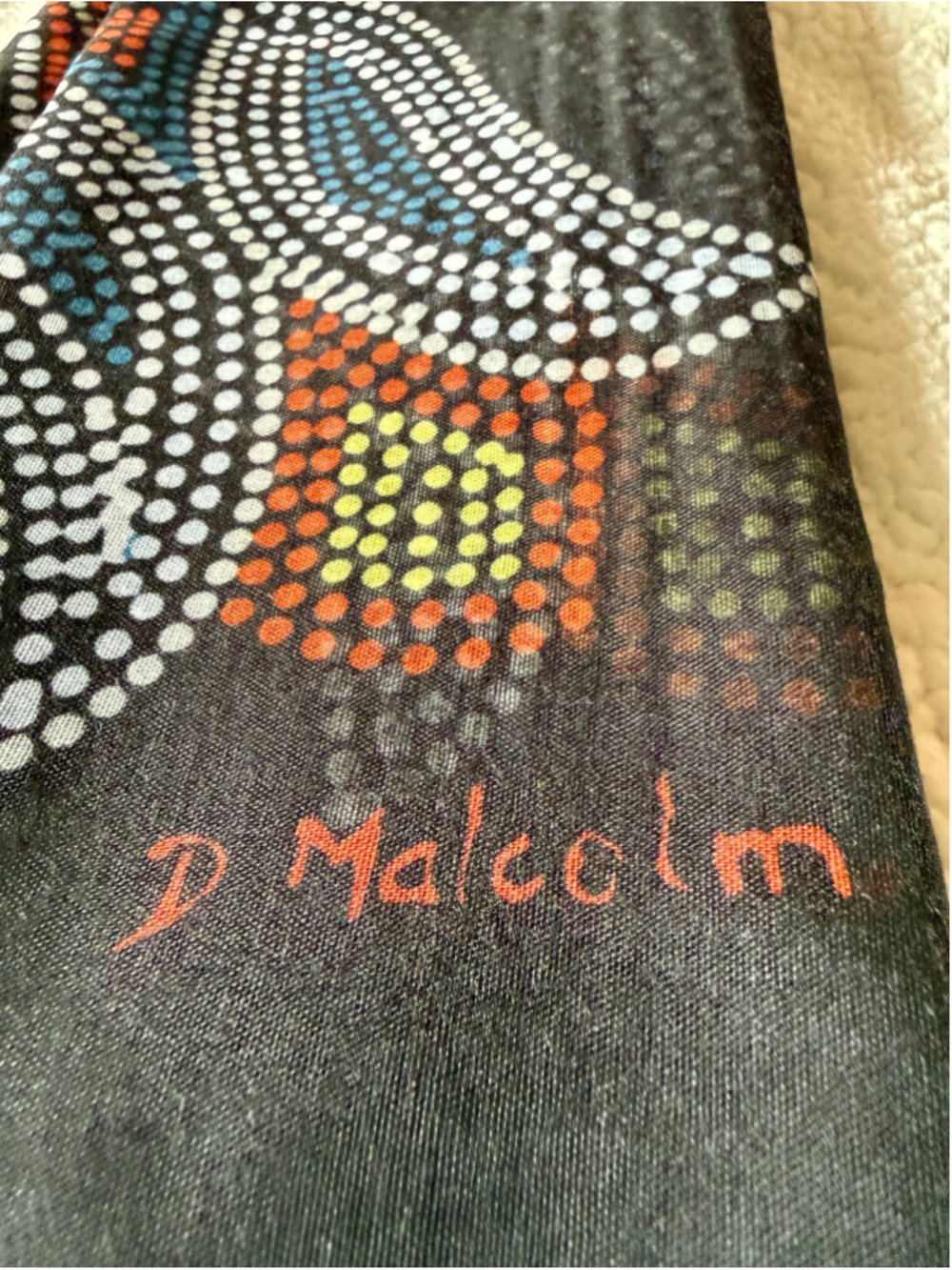 Indigenous Owned Oscardo Scarf One Size Black Multi-color Dot Pattern NWT - Picture 4 of 5